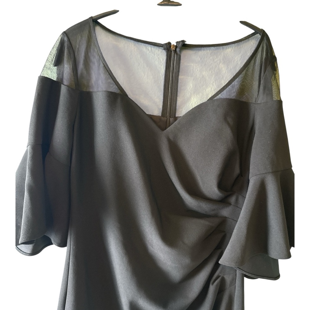 Calvin Klein Black Dress Sheer Shoulder Lined Sz4 Flutter Sleeve Party Cocktail - Picture 3 of 4
